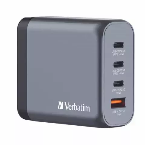 Ładowarka sieciowa Verbatim GaN 140W 3xUSB-C/USB-A + Adapter