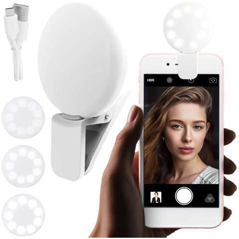 Lampka LED Alogy Mini Selfie Ring Klips do nagrywania robienia zdjęć do telefonu z klipsem Biała