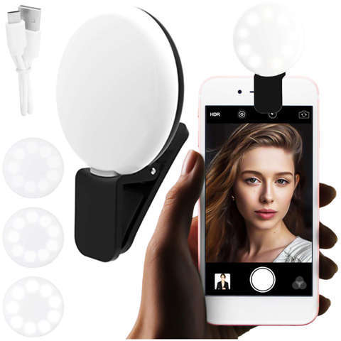 Lampka LED Alogy Mini Selfie Ring Klips do nagrywania robienia zdjęć do telefonu z klipsem Czarna