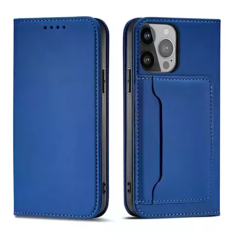 Magnet Card Case etui do iPhone 13 pokrowiec portfel na karty kartę podstawka niebieski