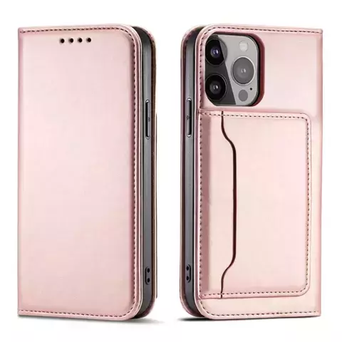 Magnet Card Case etui do iPhone 13 pokrowiec portfel na karty kartę podstawka różowy