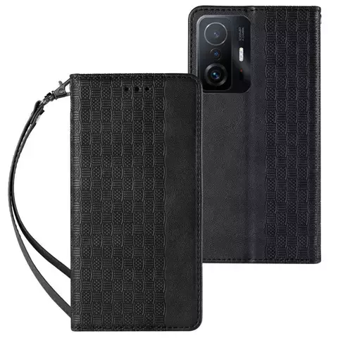 Magnet Strap Case etui do Samsung Galaxy A52 / A52 5G / A52s 5G pokrowiec portfel + mini smycz zawieszka czarny
