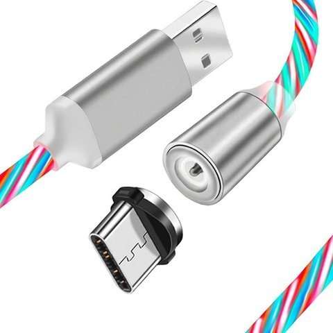 Magnetyczny kabel świecący przewód LED Alogy USB-C Type C 2m Wielokolorowy