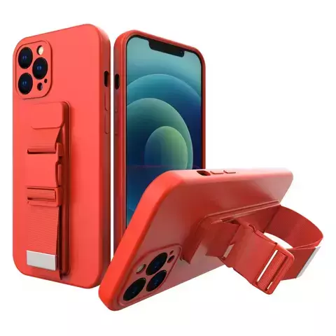 Rope case żelowe etui ze smyczą łańcuszkiem torebka smycz iPhone 12 Pro Max czerwony