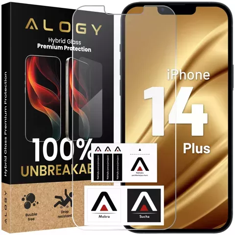 Szkło "NIETŁUKĄCE" do etui iPhone 14 Plus hybrydowe ochronne folia na ekran Alogy Flexi Glass 9H Case Friendly płaskie na ekran