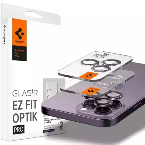 Szkło hartowane osłona aparatu Spigen Optik.Tr "EZ FIT" Camera Protector 2-PACK do Apple iPhone 14 Pro / 14 Pro Max DEEP PURPLE