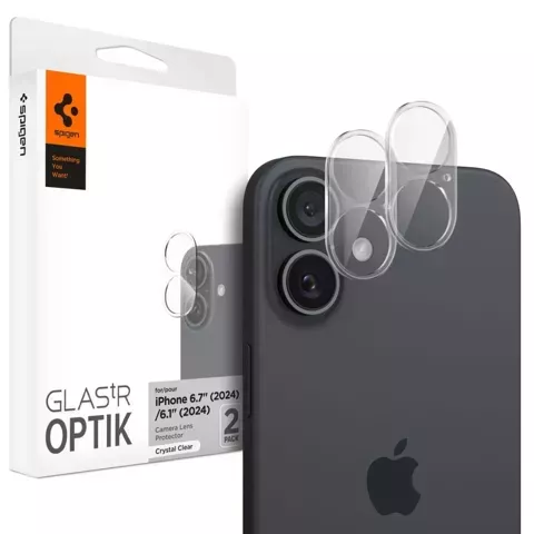 Szkło hartowane osłona aparatu Spigen Optik.Tr "EZ FIT" Camera Protector 2-PACK do Apple iPhone iPhone 16 / 16 Plus Crystal Clear