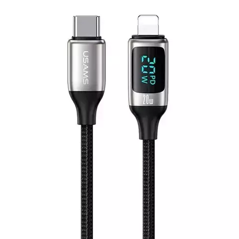 USAMS Kabel pleciony U78 USB-C na Lightning LED 1.2m 20W PD Fast Charge biały/white SJ545USB02 (US-SJ545)