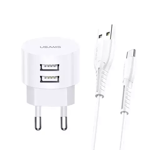 USAMS Ładowarka sieciowa 2xUSB T20 2,1A microUSB biały/white round Fast Charging XTXLOGT18MC05