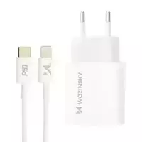 Wozinsky szybka ładowarka sieciowa EU USB Typ C Power Delivery 20W + kabel przewód USB Typ C / Lightning 1m biały