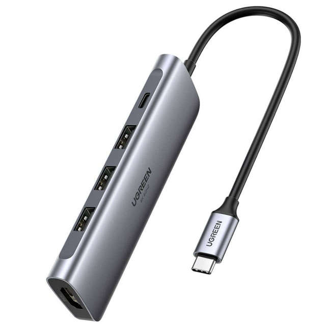Adapter 5w1 UGREEN Hub USB-C do 3x USB 3.0 + HDMI 4K + USB-C PD 100W (szary)