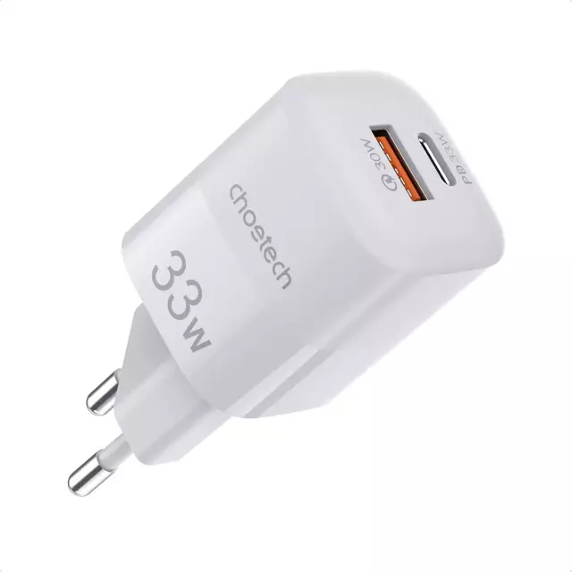 Choetech szybka ładowarka sieciowa GaN USB / USB Typ C PD QC 33W biała (PD5006)