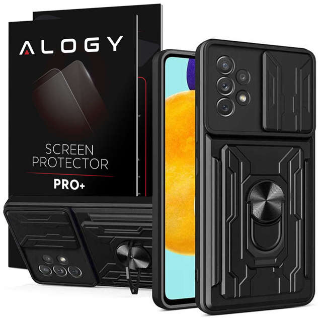 Etui Alogy Camshield Ring Wallet Case z osłonką na aparat i portfelem do Samsung Galaxy A53 Black + Szkło