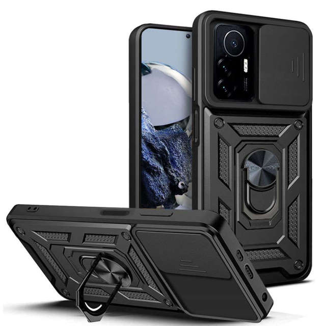 Etui Alogy Camshield Stand Ring z osłonką na aparat do Xiaomi 12T / 12T Pro pancerne czarne