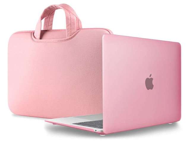 Etui Alogy Hard Case mat + torba neopren do MacBook Air 2018 13 różowe