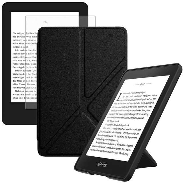 Etui Alogy Origami do Kindle Paperwhite 4 Czarne + Szkło