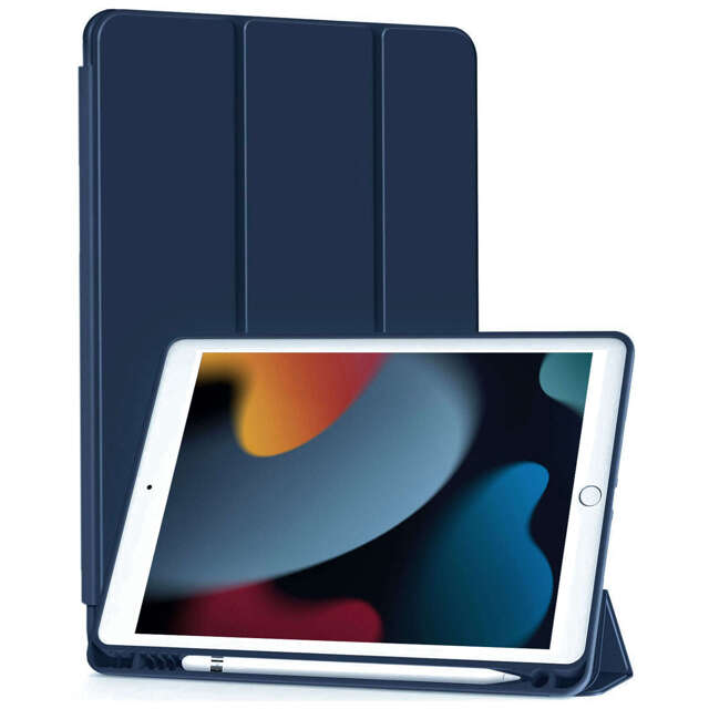 Etui do Apple iPad 10.2 9 gen 8/7 2021/2020/2019 Smart Pencil Case Alogy TPU obudowa na tablet Granatowe + Szkło