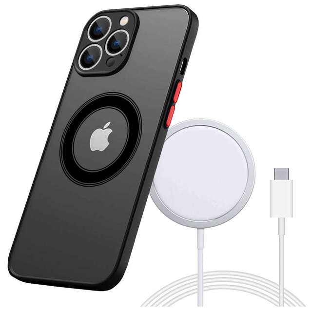 Etui do Apple iPhone 13 Pro Max obudowa Alogy Hybrid Mag Case do MagSafe z ochroną aparatu matowe czarne + Ładowarka Qi