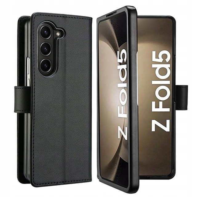 Etui do Samsung Galaxy Z Fold 5 obudowa portfel Case z klapką Skórzane Wallet Czarne