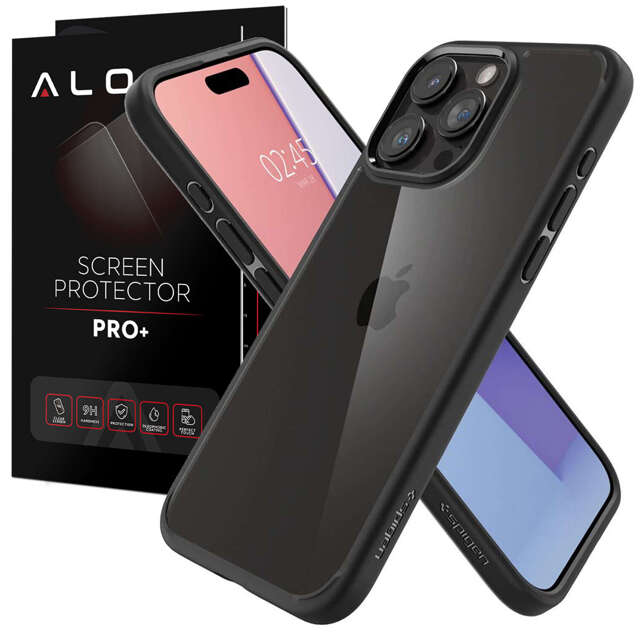 Etui do iPhone 15 Pro Max Spigen Ultra Hybrid Case obudowa plecki Matte Black + Szkło