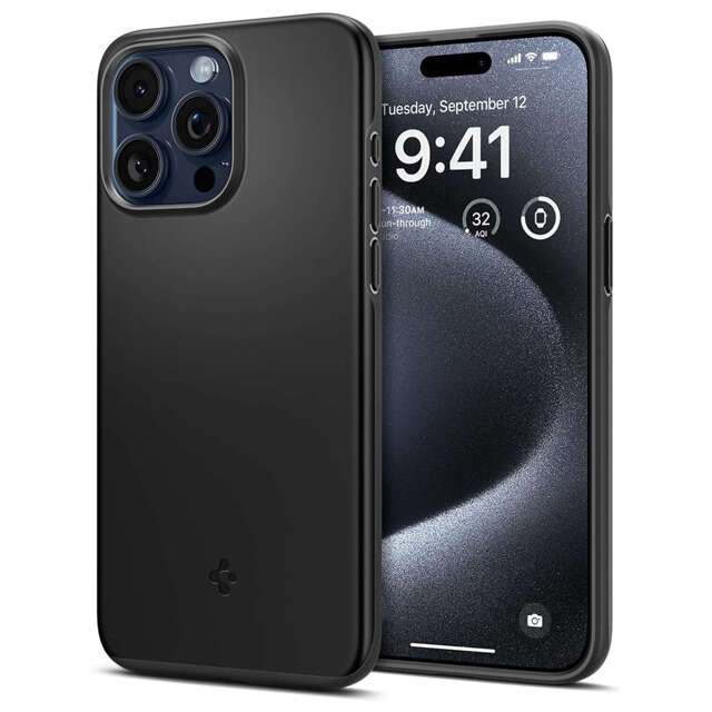 Etui do iPhone 15 Pro Spigen Tin Fit Case plecki ochronne na telefon Black + Szkło