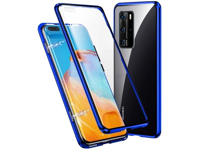 Etui magnetyczne szklane Dr.Fit dwustronne do Huawei P40 Pro Niebieskie