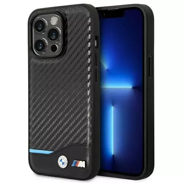 Etui na telefon BMW BMHCP14L22NBCK do Apple iPhone 14 Pro 6,1" czarny/black Leather Carbon