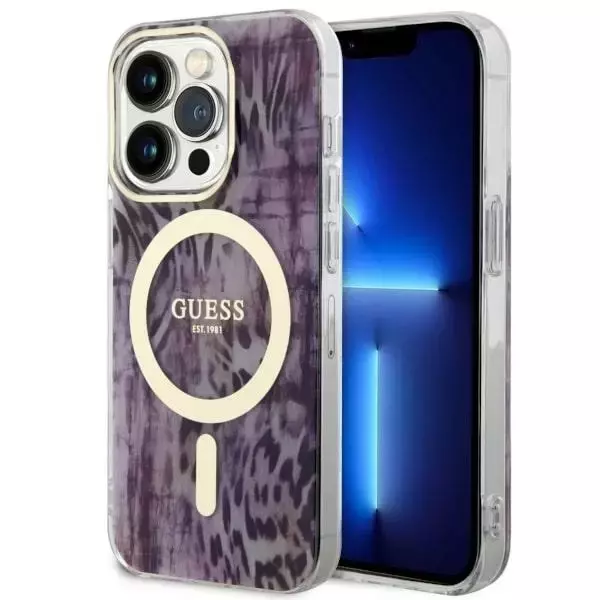 Etui na telefon Guess GUHMP14LHLEOPWP do Apple iPhone 14 Pro 6.1" różowy/pink hardcase Leopard MagSafe