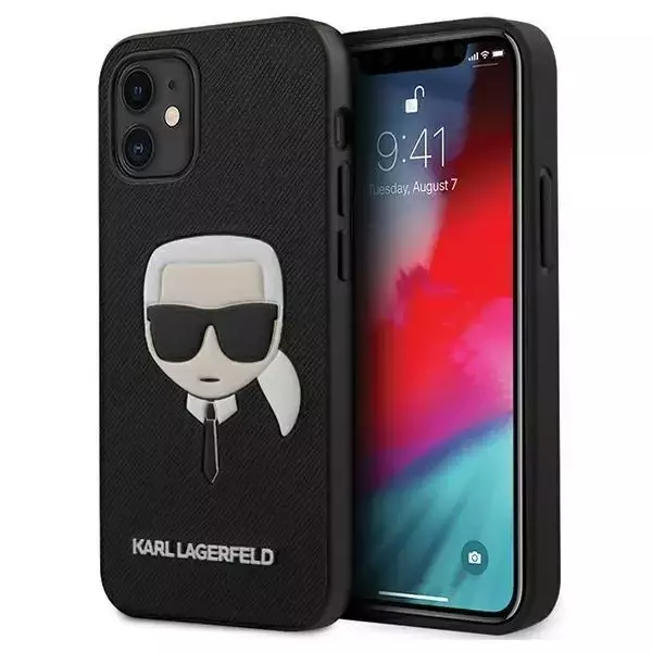 Etui ochronne na telefon Karl Lagerfeld KLHCP12MSAKHBK do Apple iPhone 12 Pro / 12 6,1" czarny/black hardcase Saffiano Ikonik Karl`s Head