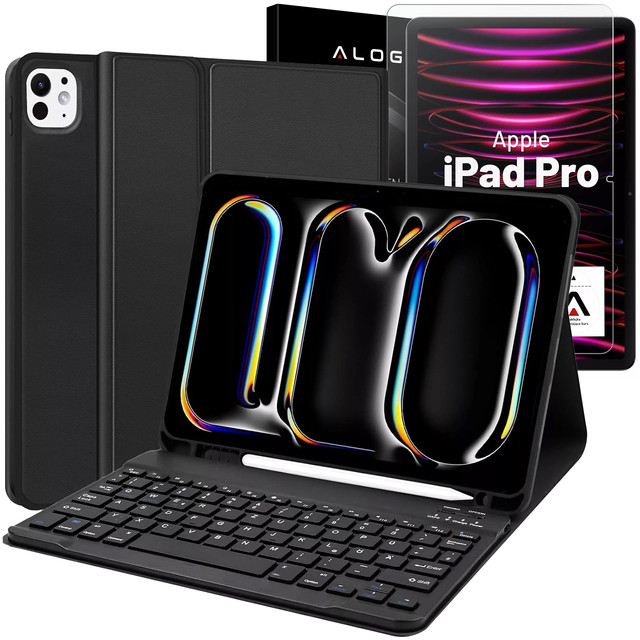 Etui ochronne z klawiaturą do Apple iPad Pro 11" M4 2024 Alogy Keyboard case z miejscem na rysik klawiatura Bluetooth czarne + szkło 