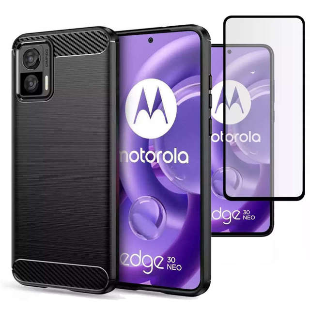 Etui pancerne ochronne TPU Carbon Case obudowa do Motorola Edge 30 Neo czarne + Szkło Hofi