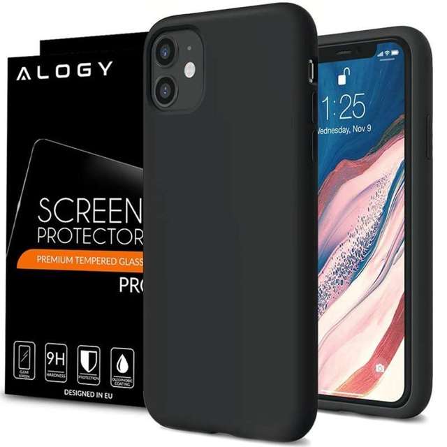 Etui silikonowe Alogy slim case do Apple iPhone 11 czarne + Szkło Alogy