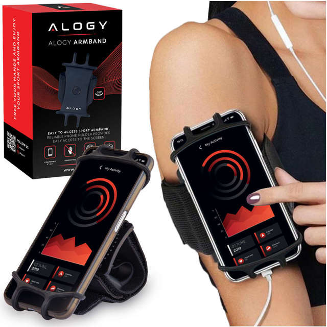 Etui sportowe do biegania 360 Alogy ArmBand opaska na ramię nadgarstek do telefonu 6.5 cali Czarna