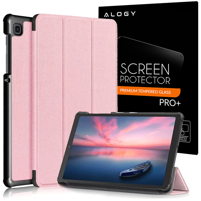 Etui z klapką obudowa Alogy Book Cover do Galaxy Tab A7 Lite T220/ 225 Różowe + Szkło