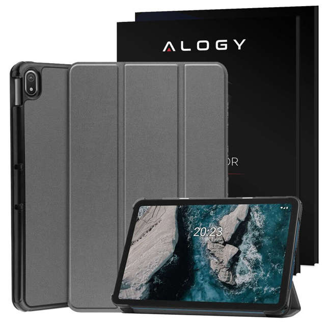 Etui zamykane z klapką Alogy Book Cover Case obudowa ochronna do Nokia T20 Szare + Szkło