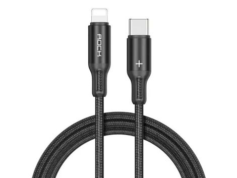 Kabel 1m Rock przewód nylonowy R2 USB-C - Lightning PD Fast 2.4A czarny