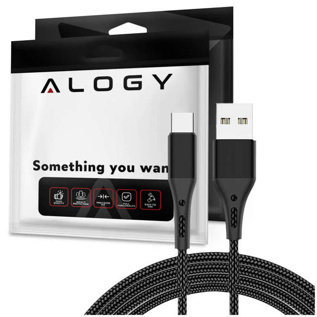 Kabel Alogy przewód USB-A do USB-C Type C 3A 2m Czarny