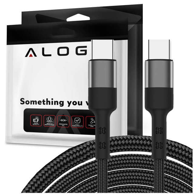 Kabel Alogy przewód USB-C do USB-C Type C 3A 60W 2m Czarny