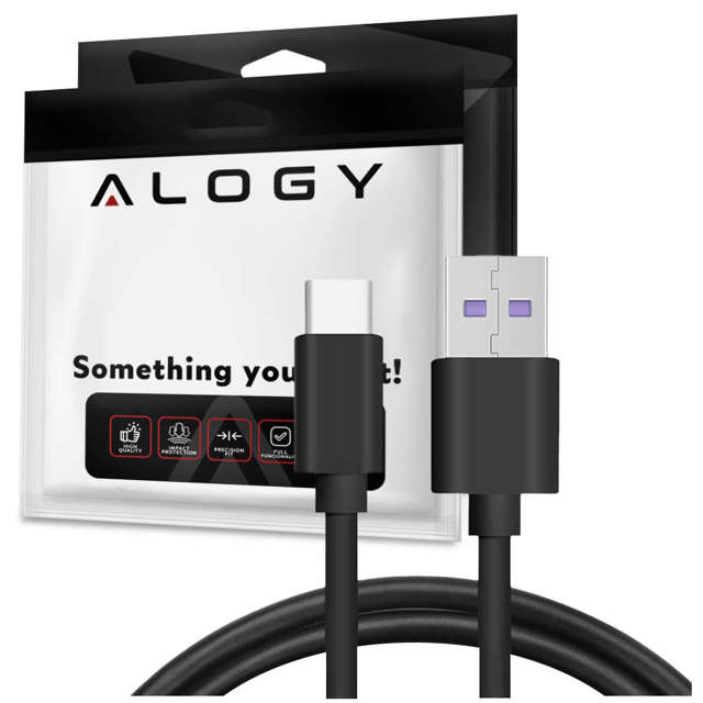 Kabel Alogy szybki przewód USB-A do USB-C Type C 5A 1m Czarny