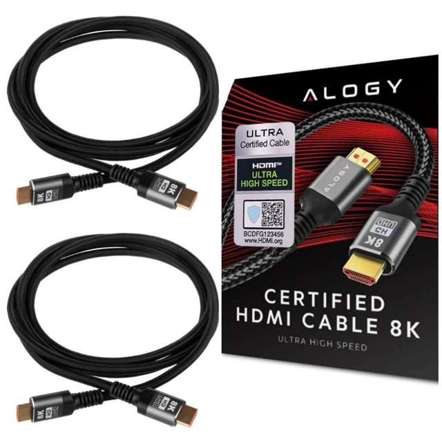 Kabel x2 HDMI 2.1 Alogy 8K 60Hz 48GBps 3m Czarny