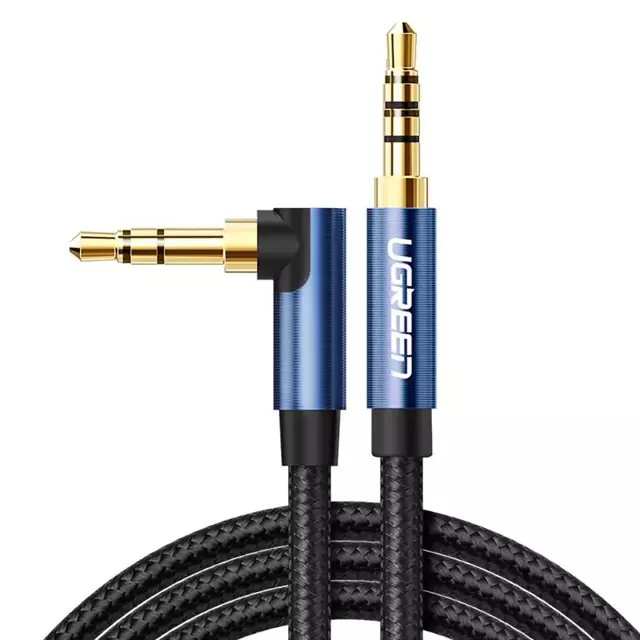 Kątowy kabel UGREEN AUX 2 x mini jack 3,5 mm 1,5m niebieski (AV112)