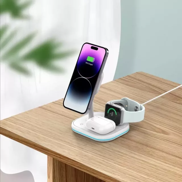 Ładowarka Bezprzewodowa indukcyjna QI15W-A27 3IN1 Magnetic MagSafe Wireless Charger do iPhone/AirPods/Watch Biała