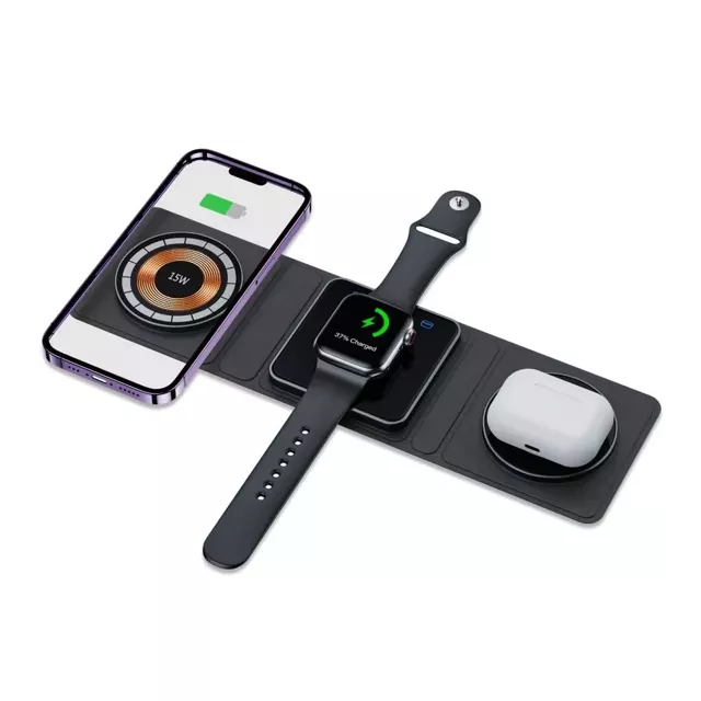 Ładowarka Indukcyjna QI15W-A31 3IN1 Magnetic MagSafe Wireless Charger do iPhone, Airpods, Apple Watch Czarna