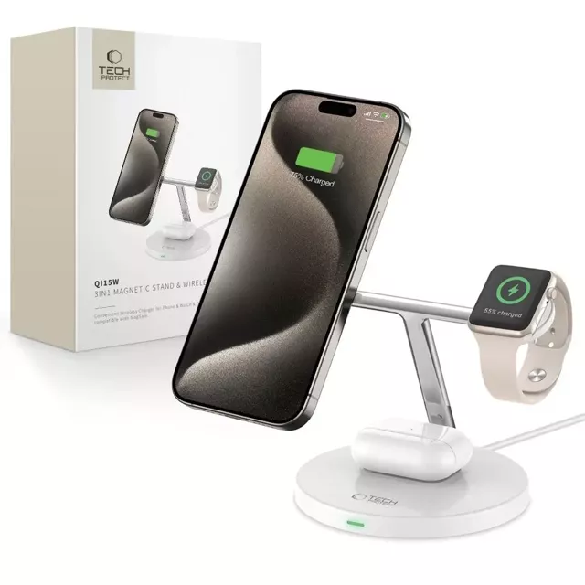 Ładowarka Indukcyjna QI15W-A35 IN1 Magnetic MagSafe Wireless Charger do iPhone, Airpods, Apple Watch White