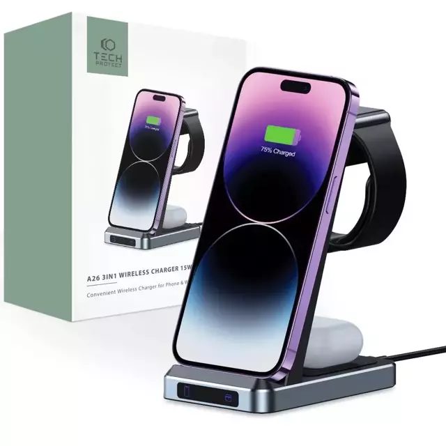 Ładowarka indukcyjna QI Tech-protect qi15w-a26 3in1 wireless charger black