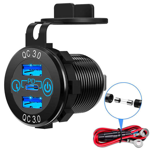 Ładowarka samochodowa LED gniazdo Alogy Mini Car Charge do motocykla zasilacz konektory Alogy 2x USB QC 3.0 + USB-C PD 60W