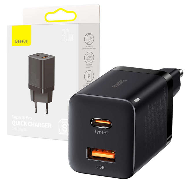 Ładowarka sieciowa Baseus Super Si Pro Quick Charger USB + USB-C  QC 3.0 PD 30W Czarna