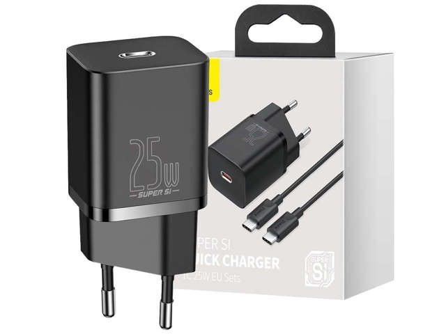 Ładowarka sieciowa Baseus USB-C PD 25W + kabel do USB-C Black