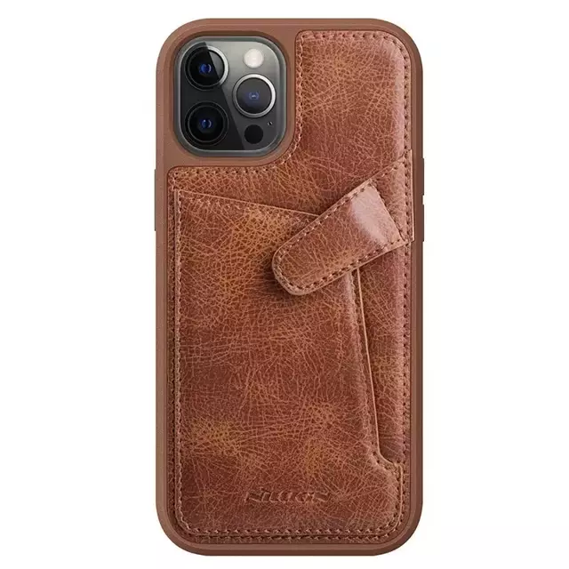 Nillkin Aoge Leather Case elastyczne pancerne etui z prawdziwej skóry z kieszonką iPhone 12 mini brązowy