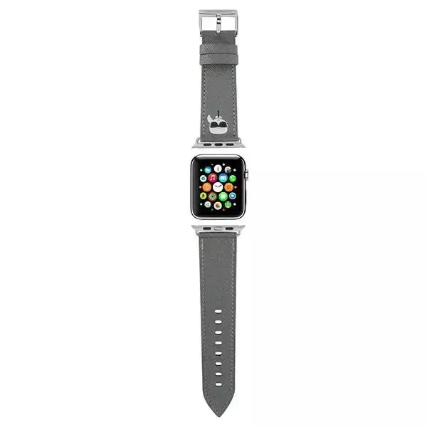 Pasek do smartwatcha Karl Lagerfeld KLAWLOKHG do Apple Watch 42/44/45mm srebrny/silver strap Saffiano Karl Heads